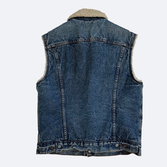 Vtg Levi's Jean Vest Sherpa Denim Faux Shearling Trucker Size M 1980s - Picture 3 of 10
